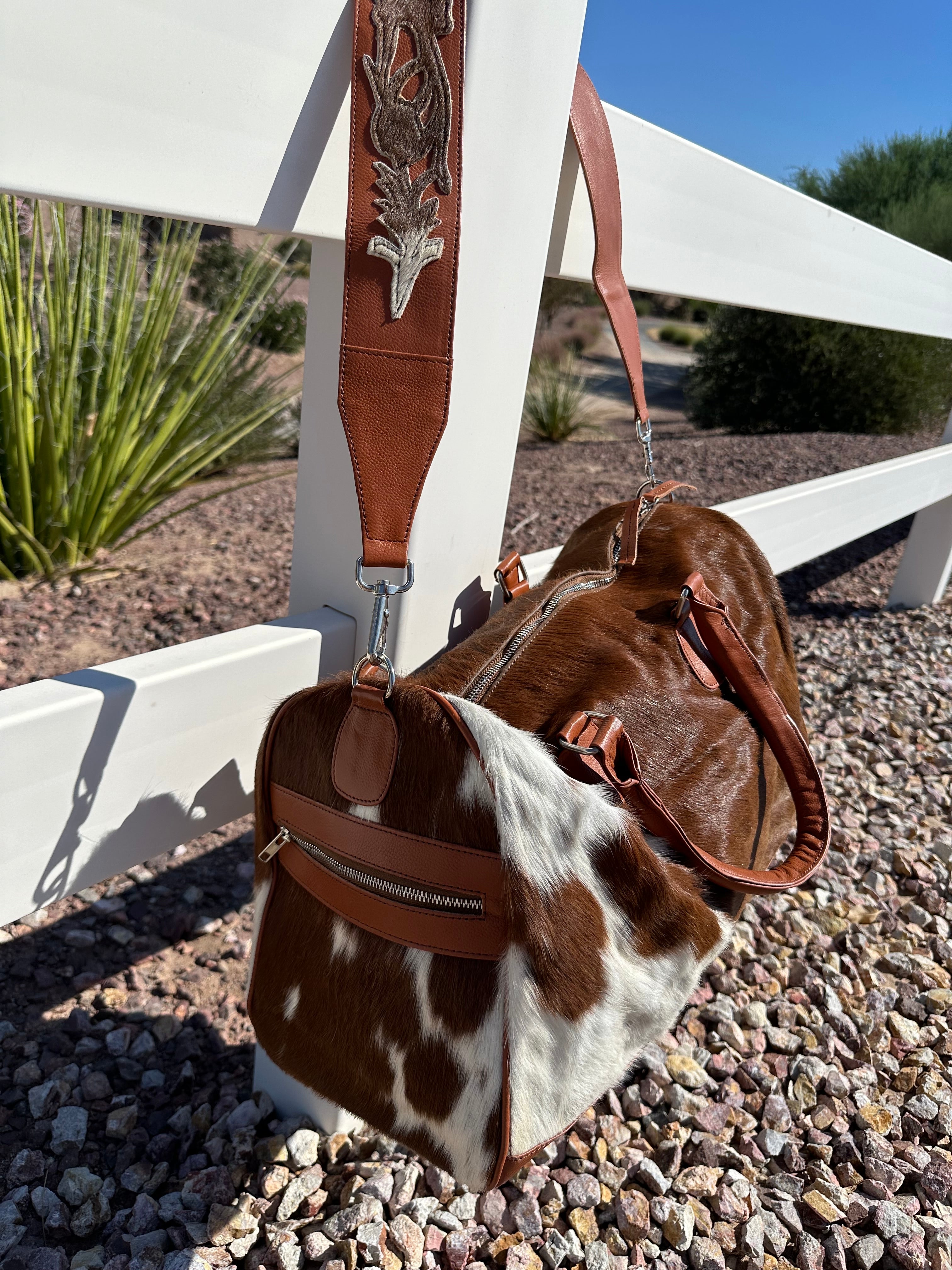 Genuine Tooled Leather Cowhide Duffle Bag