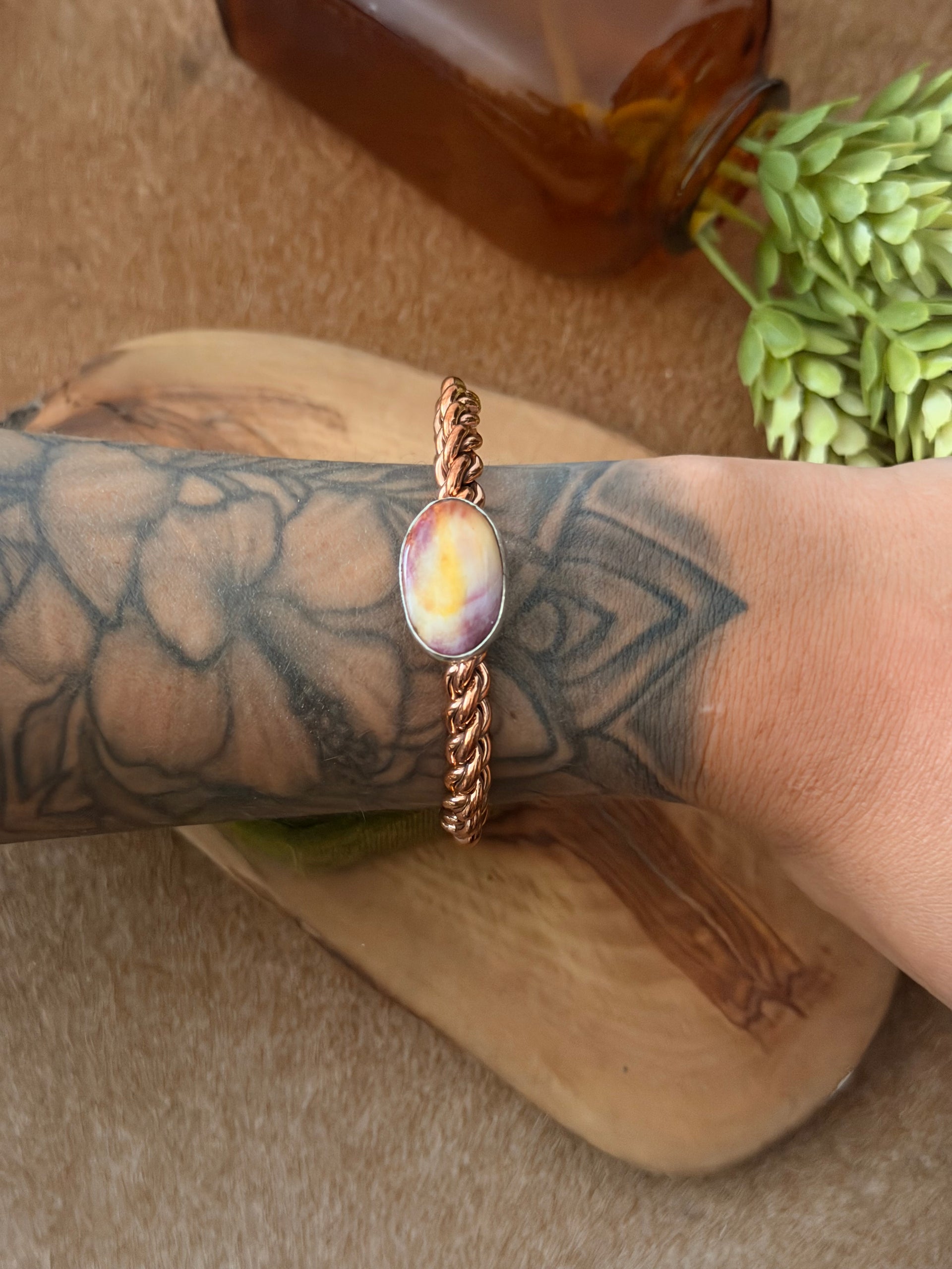 Navajo Made Purple Spiny Oyster & Copper Cuff Bracelet