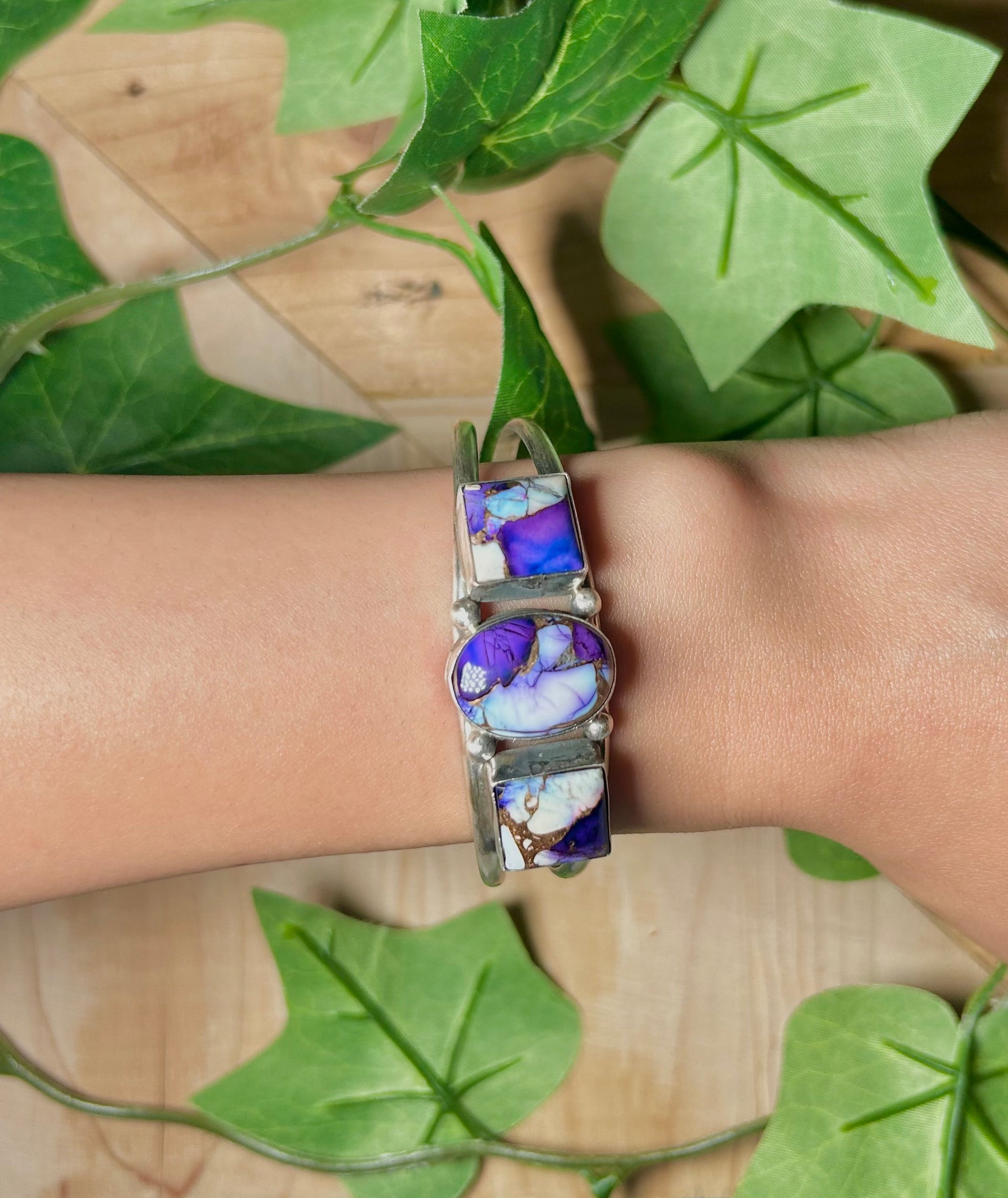 Augustine Largo Grape Dahlia & Sterling Silver Cuff Bracelet