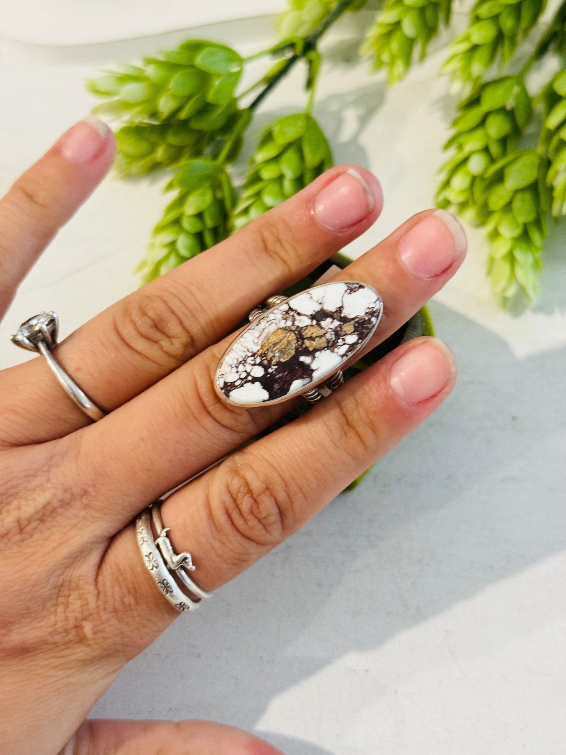 Southwest Made Wild Horse & Sterling Sliver Ring Size 10.75