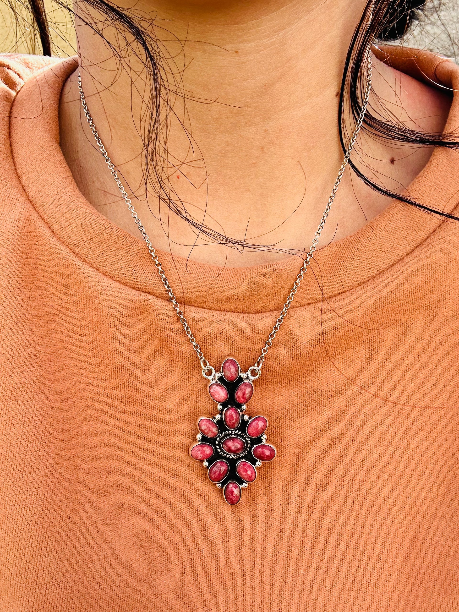 Southwest Handmade Mohave Turquosie & Sterling Silver Cluster Necklace