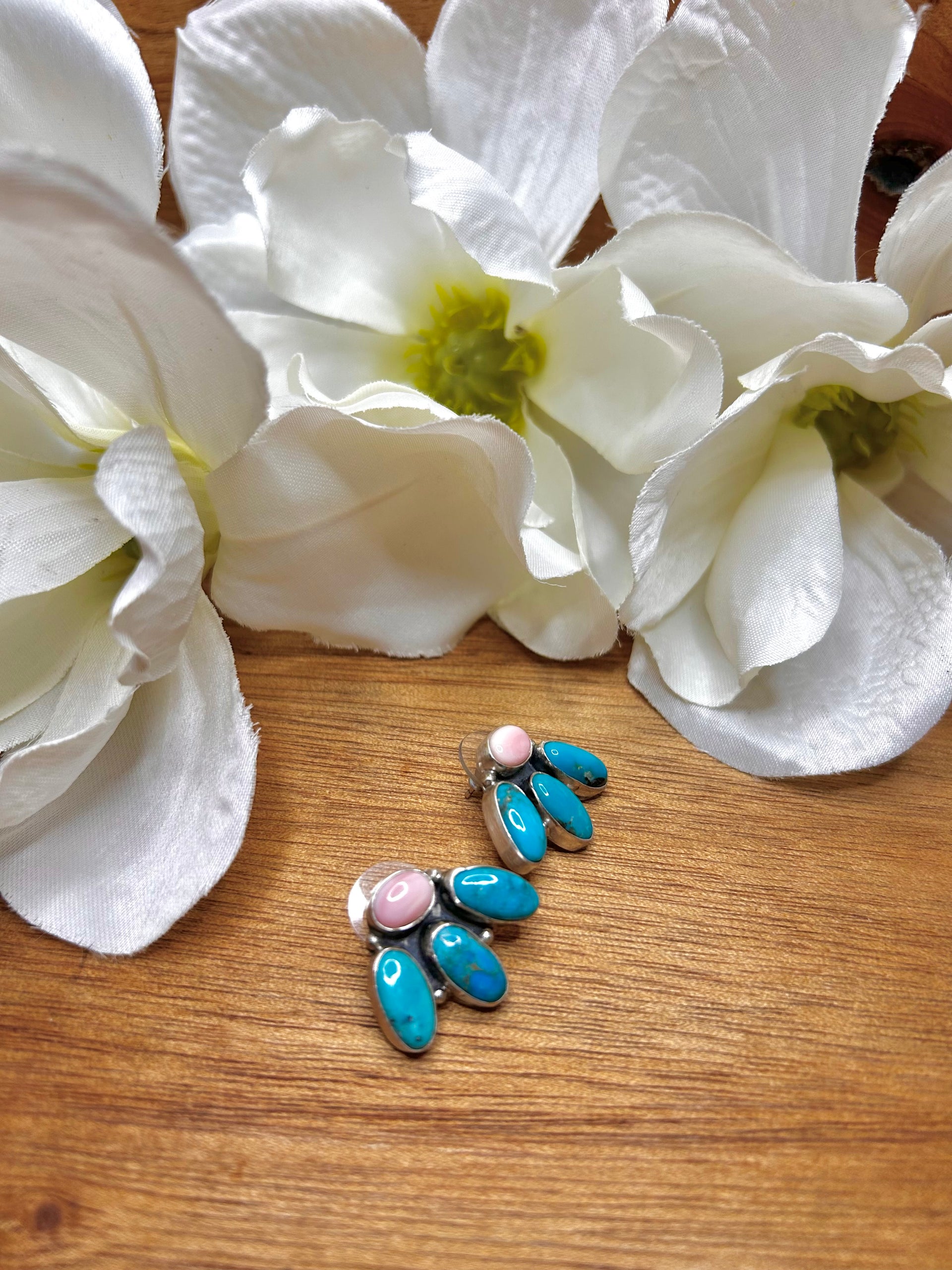 Navajo Made Multi Stone & Sterling Silver Post Earrings