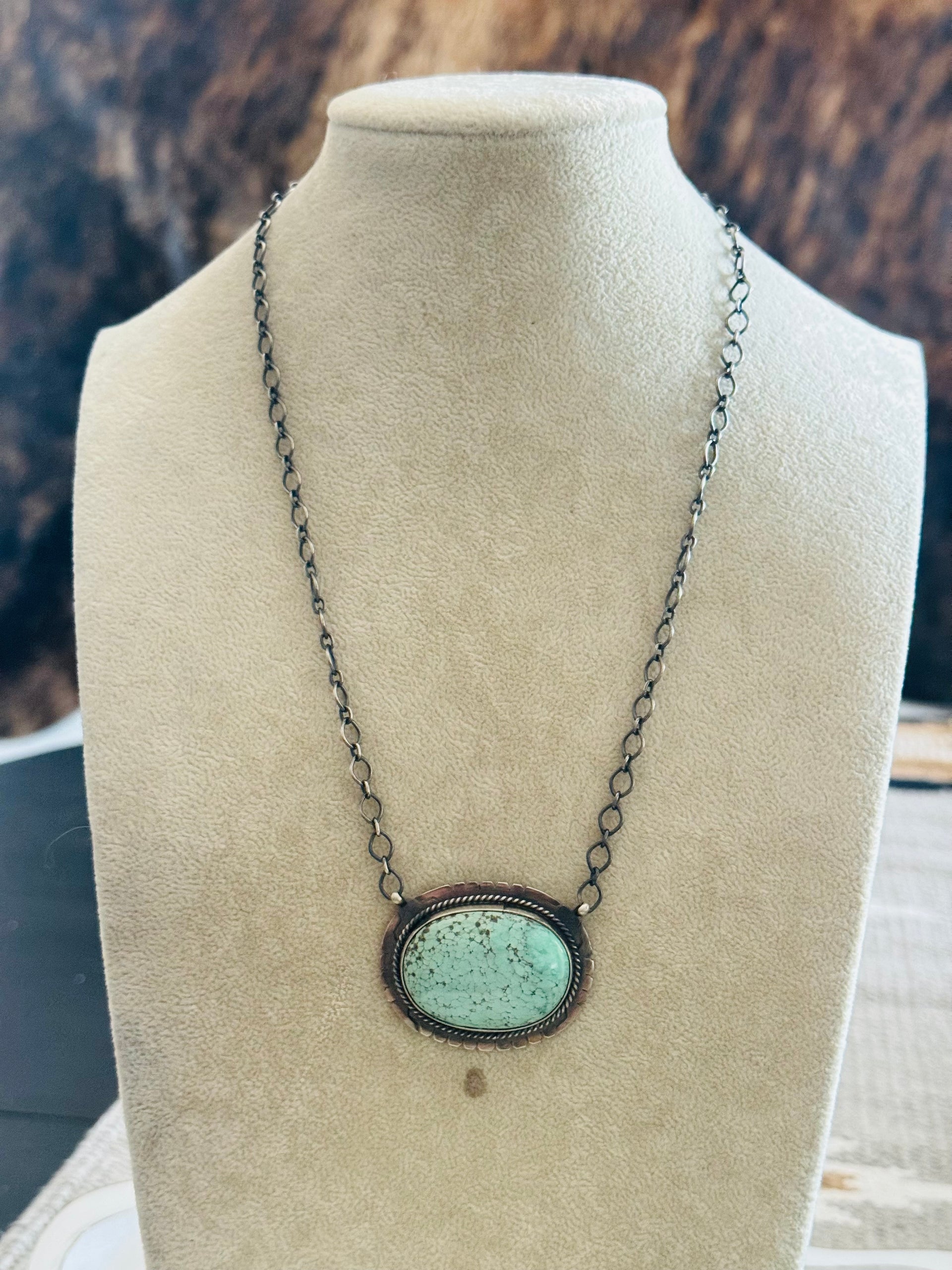 Navajo Made Sonoran Mountain Turquoise& Sterling Sliver Necklace