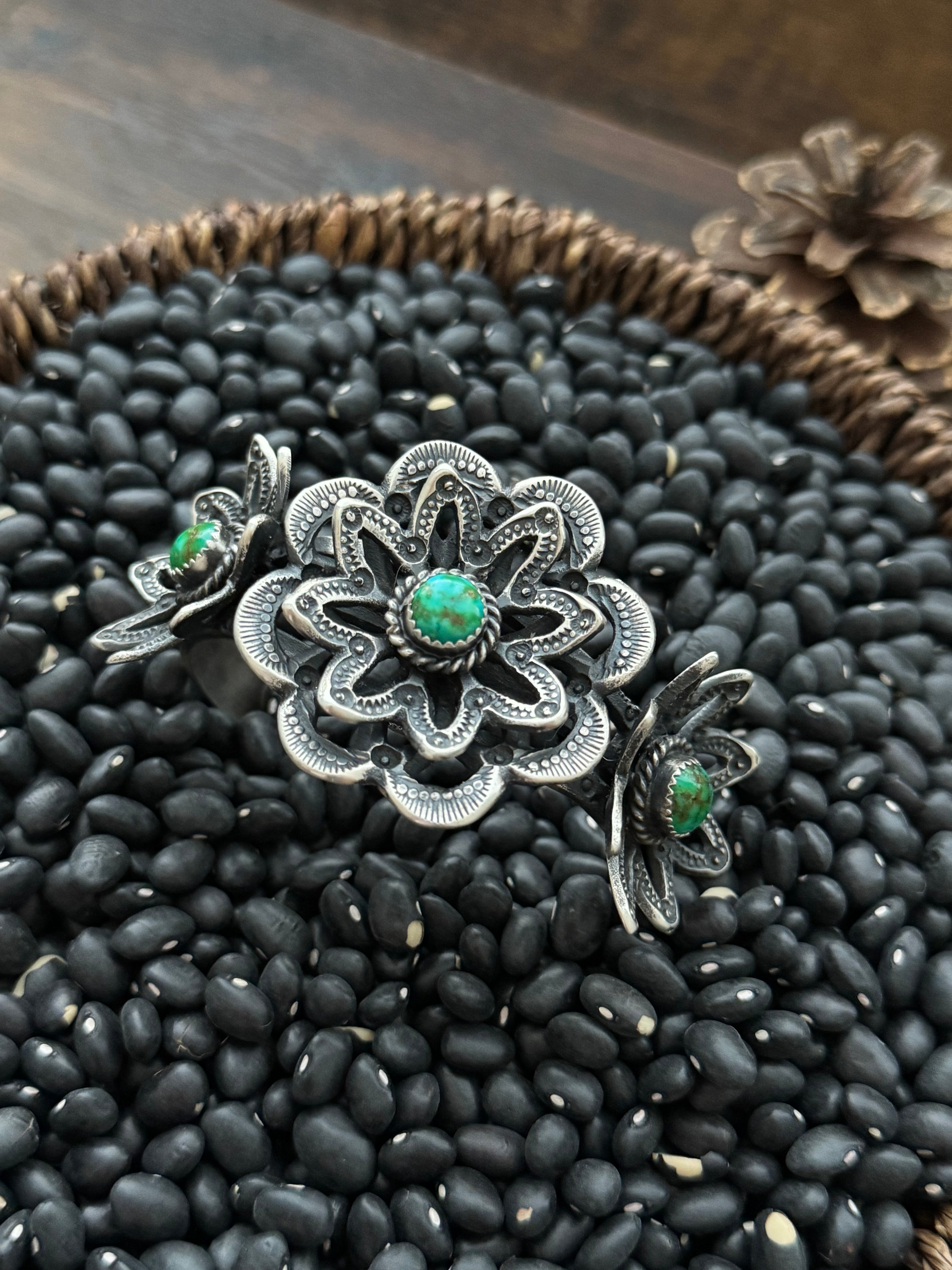 Kindale Billah Sonoran Gold Turquoise & Sterling Silver Flower Cuff Bracelet