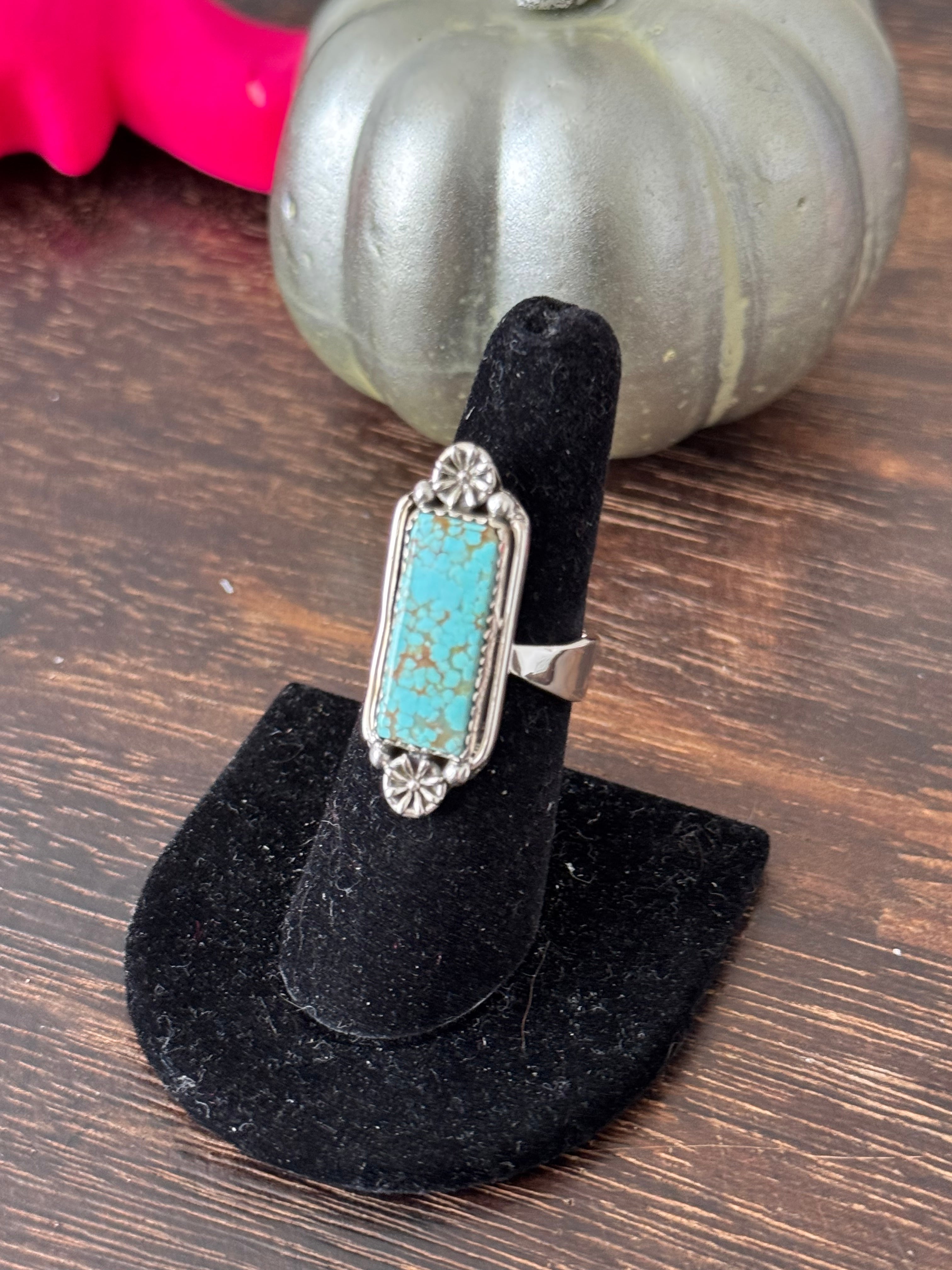 Southwest Handmade Number 8 Turquoise & Sterling Silver Adjustable Ring