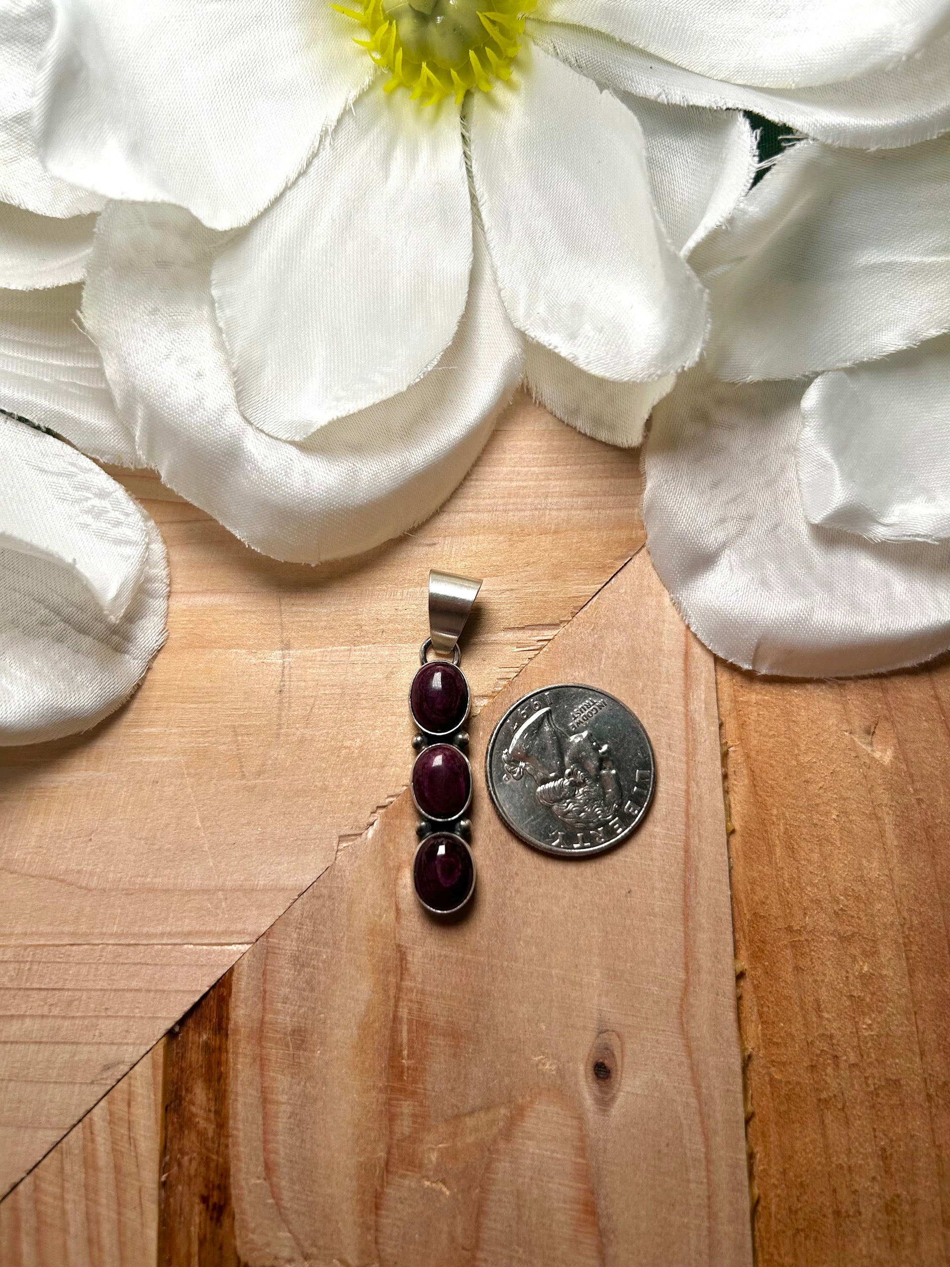 Navajo Made Spiny Oyster & Sterling Silver Pendant