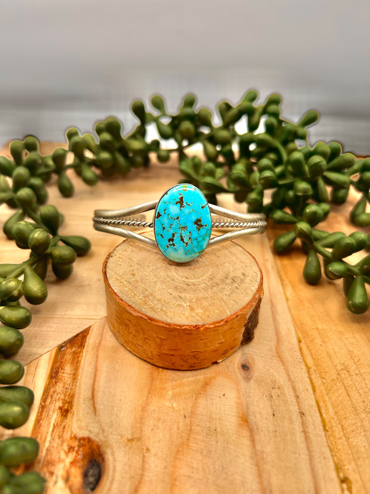 Navajo Made Highgrade Kingman Turquoise & Sterling Silver Cuff Bracelet