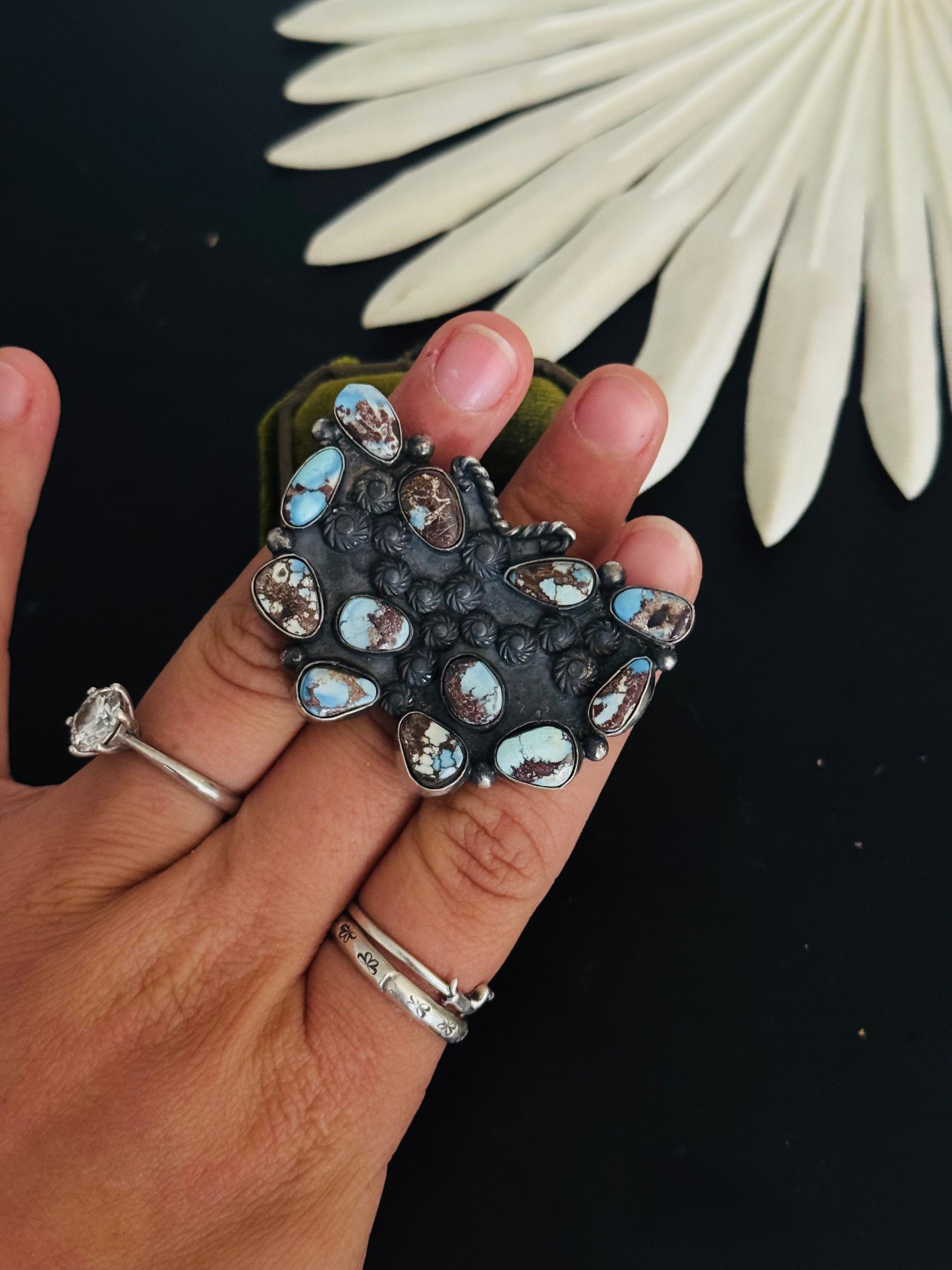 Zachariah David Golden Hills Turquoise & Sterling Silver Adjustable Butterfly Cluster Ring