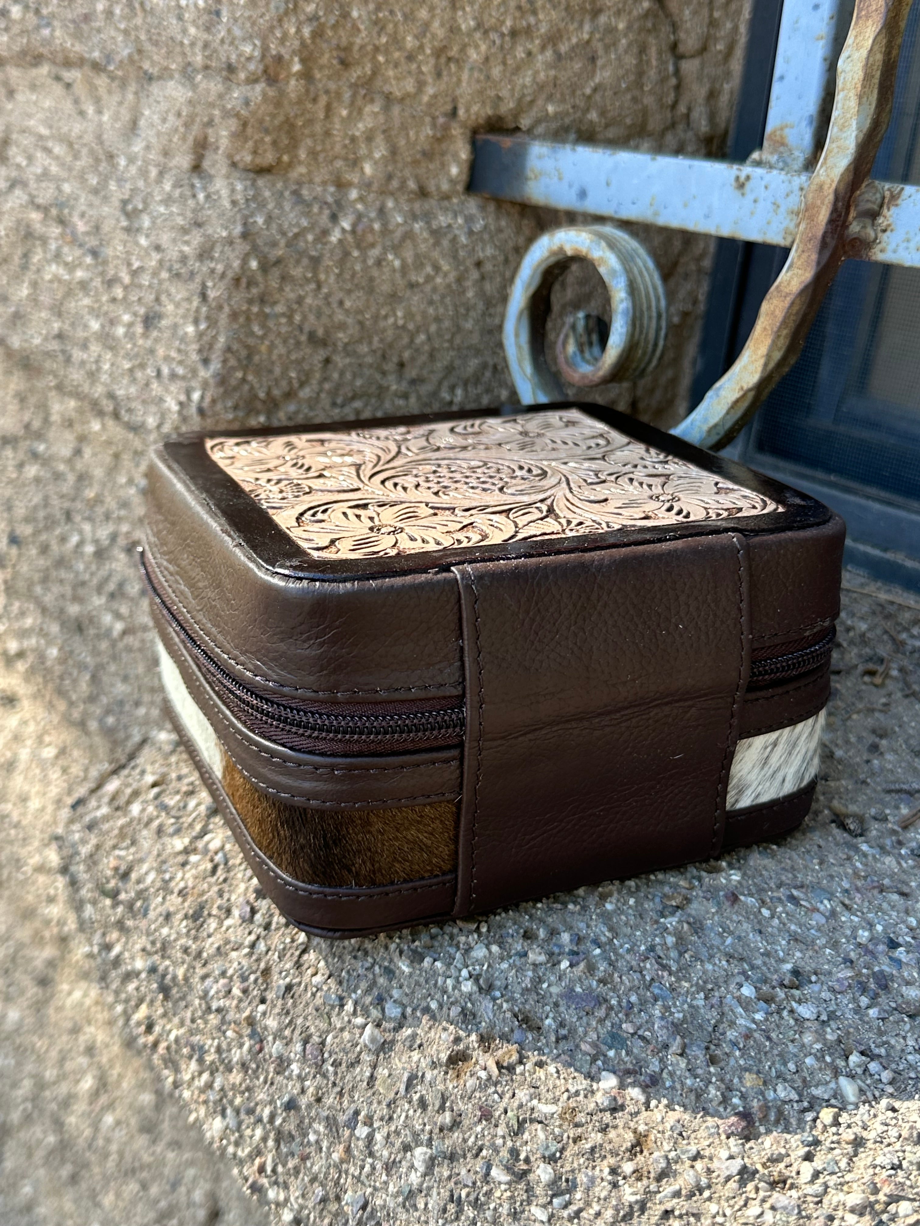 Genuine Tooled Leather Cowhide Jewelry Box