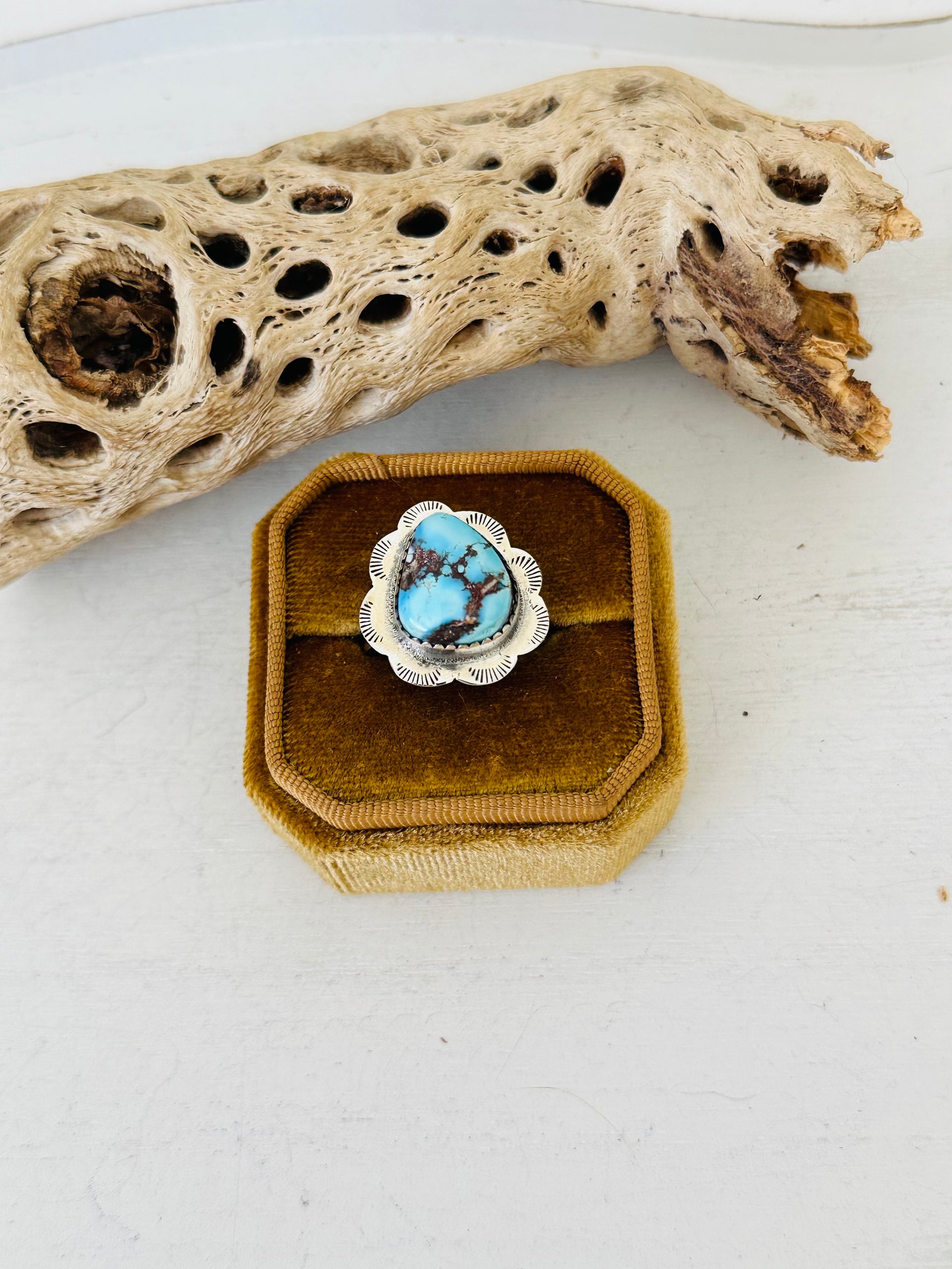 Southwest Handmade Golden Hills Turquoise & Sterling Silver Adjustable Ring
