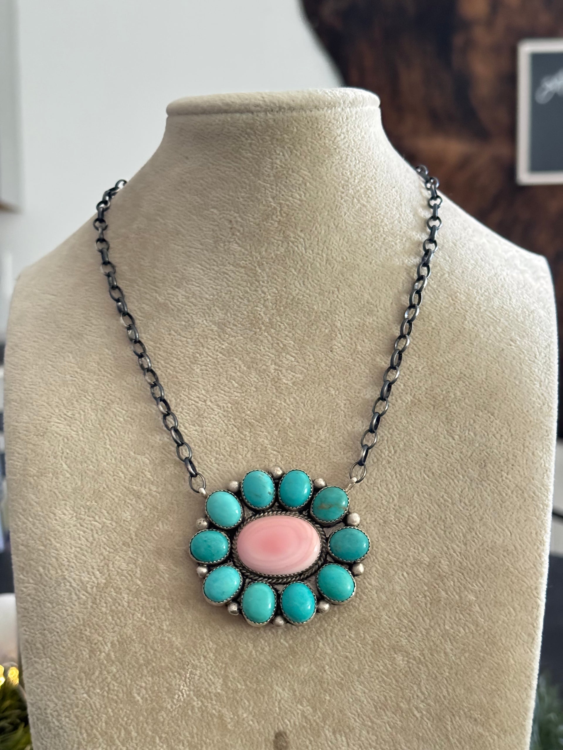 Maxine Ramirez Multi Stone & Sterling Silver Cluster Necklace