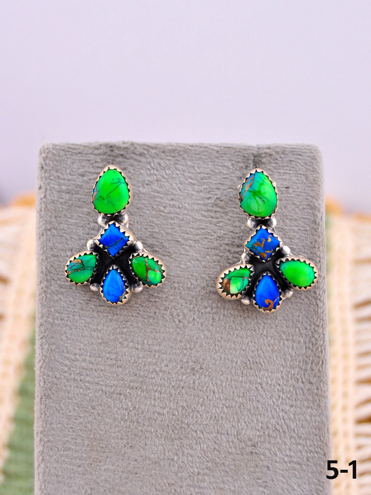 Southwest Made Peacock Dahlia & Sterling Silver Post Earrings