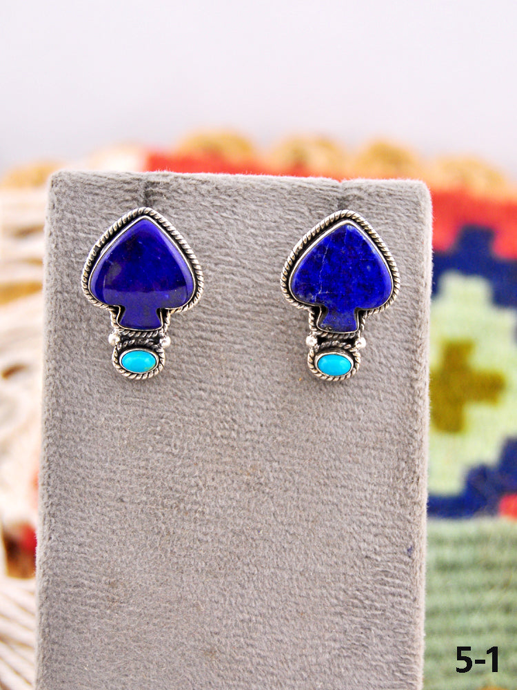 Southwest Made Lapis Lazuli with Kingman Turquoise & Sterling Silver Post Spade Earrings