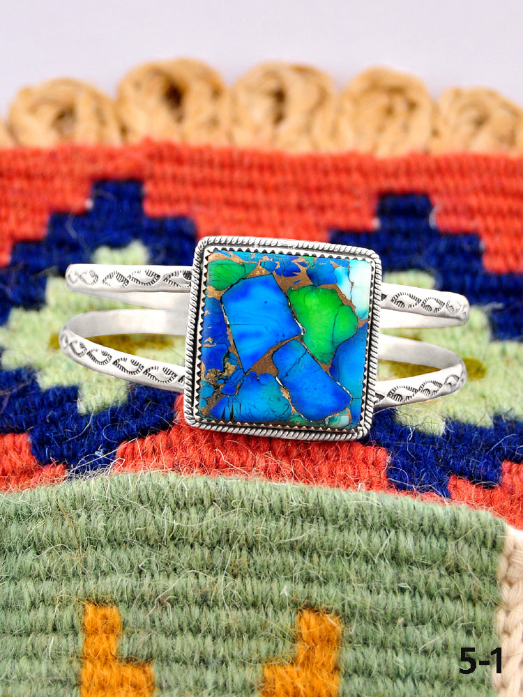 Southwest Handmade Peacock Dahlia & Sterling Silver Cuff Bracelet