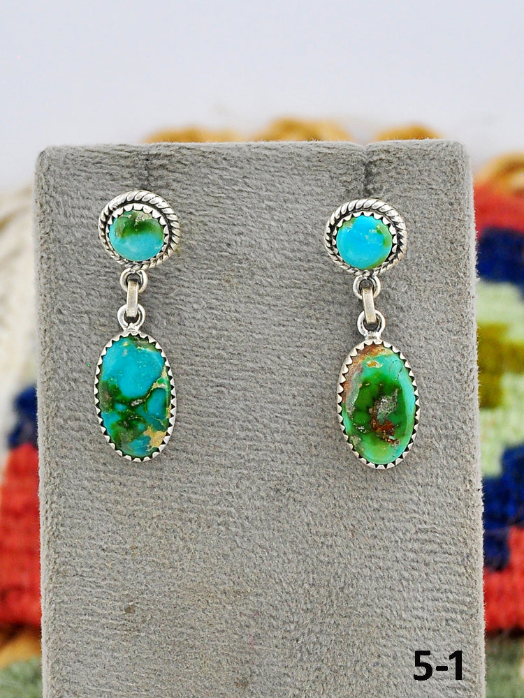 Southwest Made Sonoran Mountain Turquoise & Sterling Silver Post Dangle Earrings