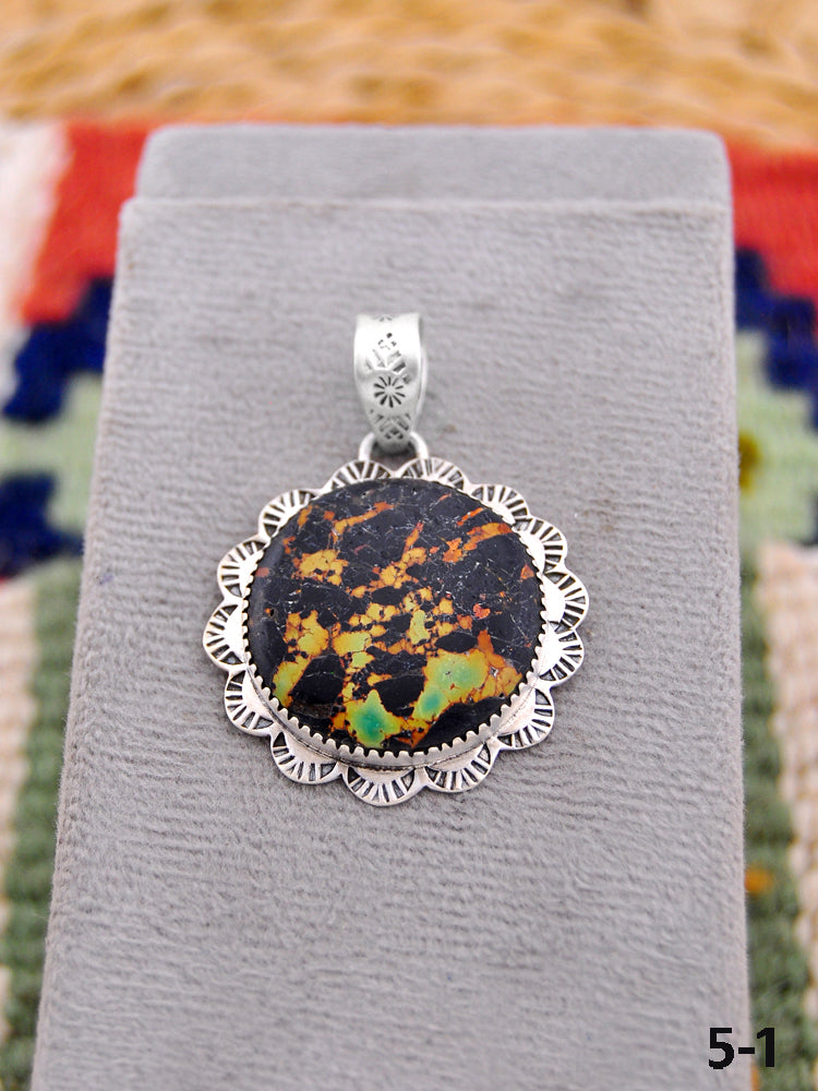 Southwest Made Black Jack Turquoise & Sterling Silver Pendant