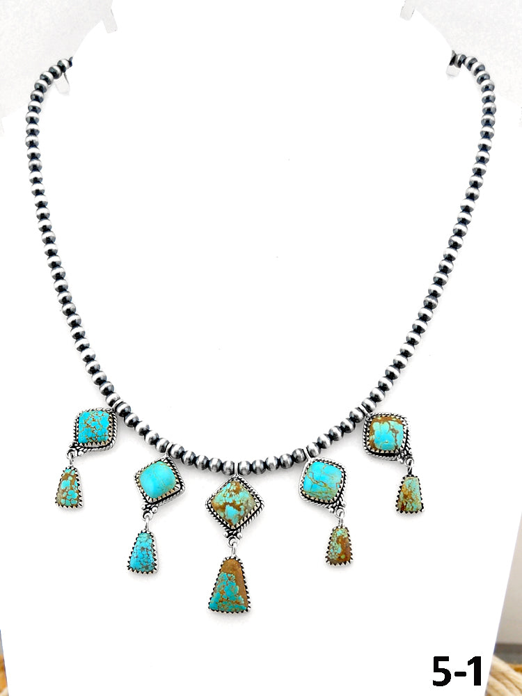 Southwest Handmade #8 Turquoise & Sterling Silver Beaded Necklace
