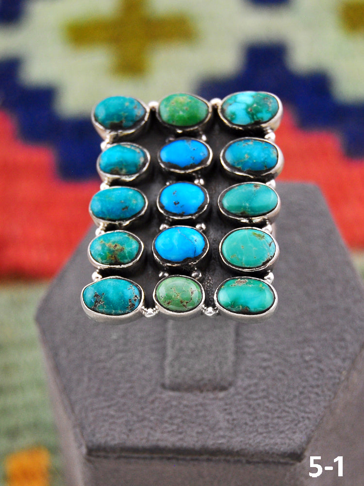 Southwest Handmade Emerald Valley with White Water & Sterling Silver Adjustable Ring