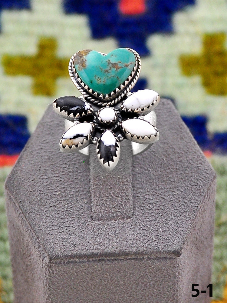 Southwest Handmade Santa Maria Turquoise with White Buffalo & Sterling Silver Adjustable Ring