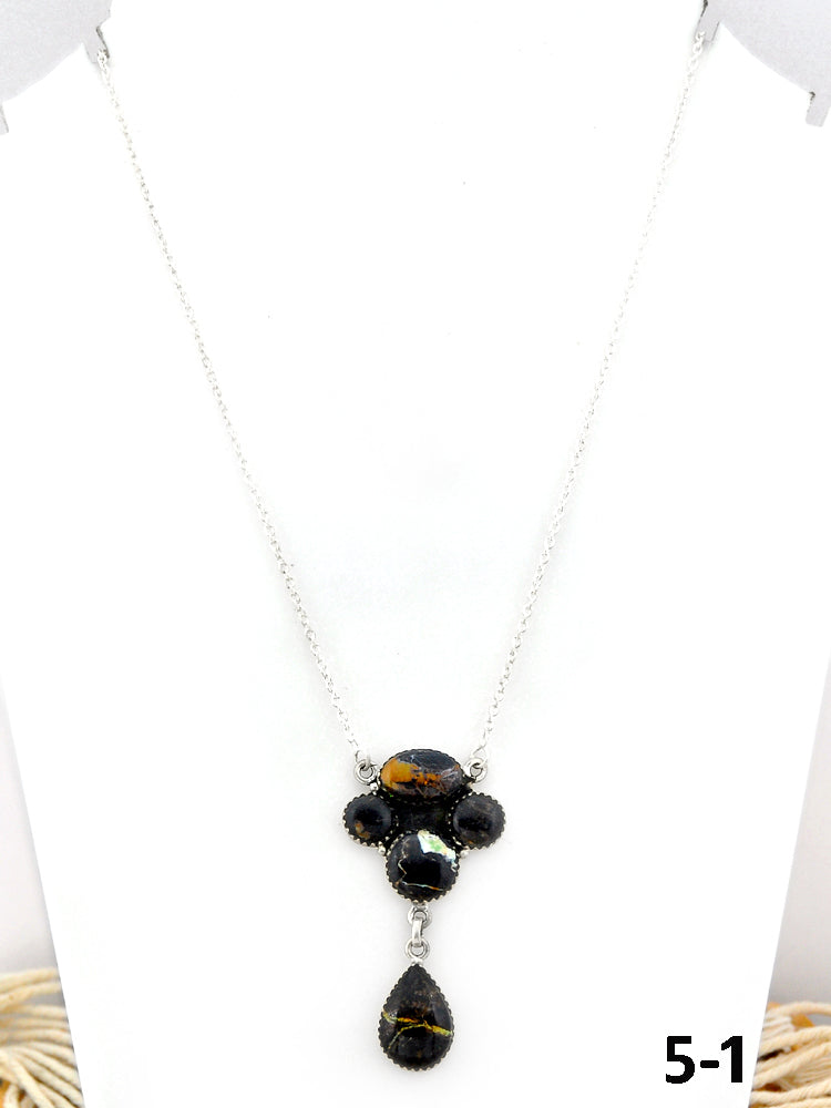 Southwest Made Black Jack Turquoise & Sterling Silver Necklace