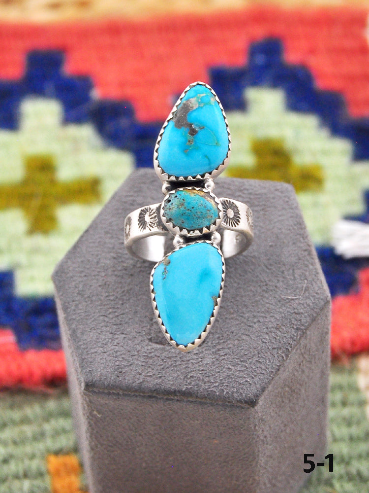 Southwest Made South Hill Turquoise & Sterling Silver Adjustable Ring