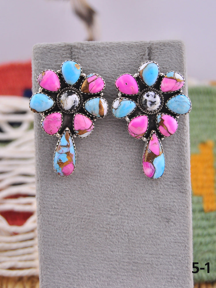 Southwest Made Multi Stone & Sterling Silver Post Earrings