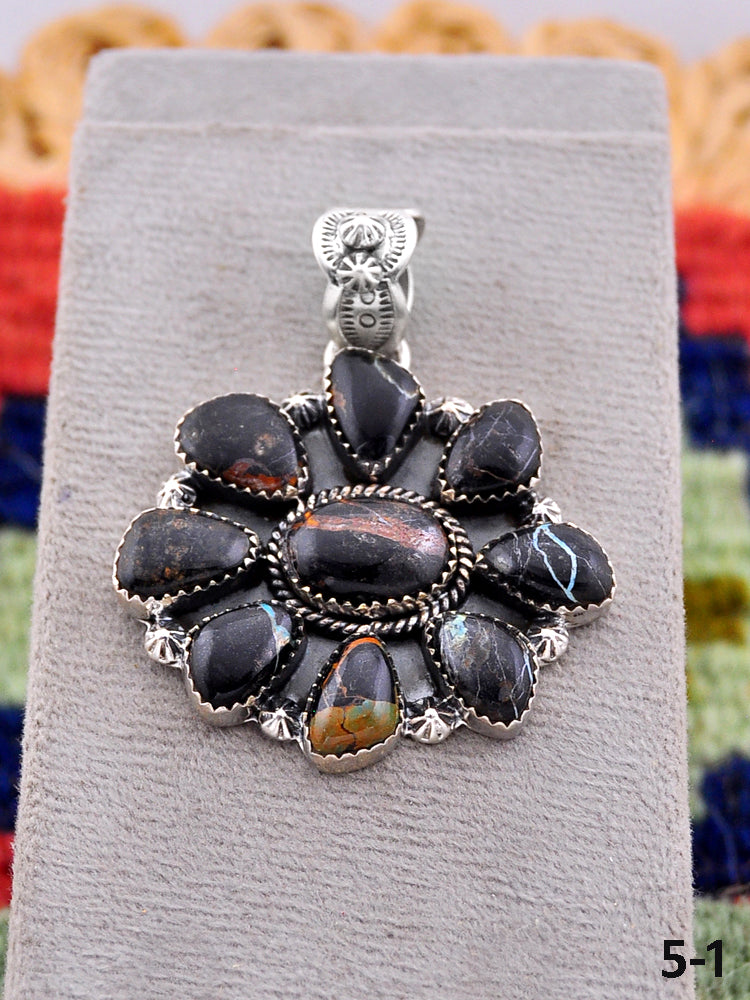 Southwest Made Black Jack Turquoise & Sterling Silver Pendant
