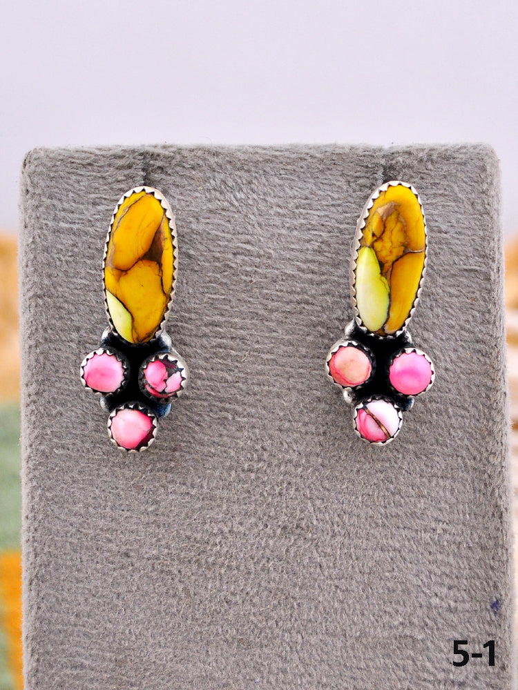 Southwest Made Multi Stone & Sterling Silver Post Earrings