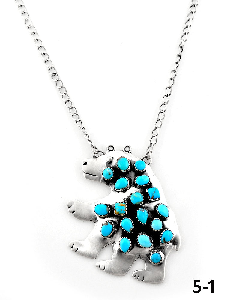Southwest Handmade Kingman Turquoise & Sterling Silver Bear Necklace
