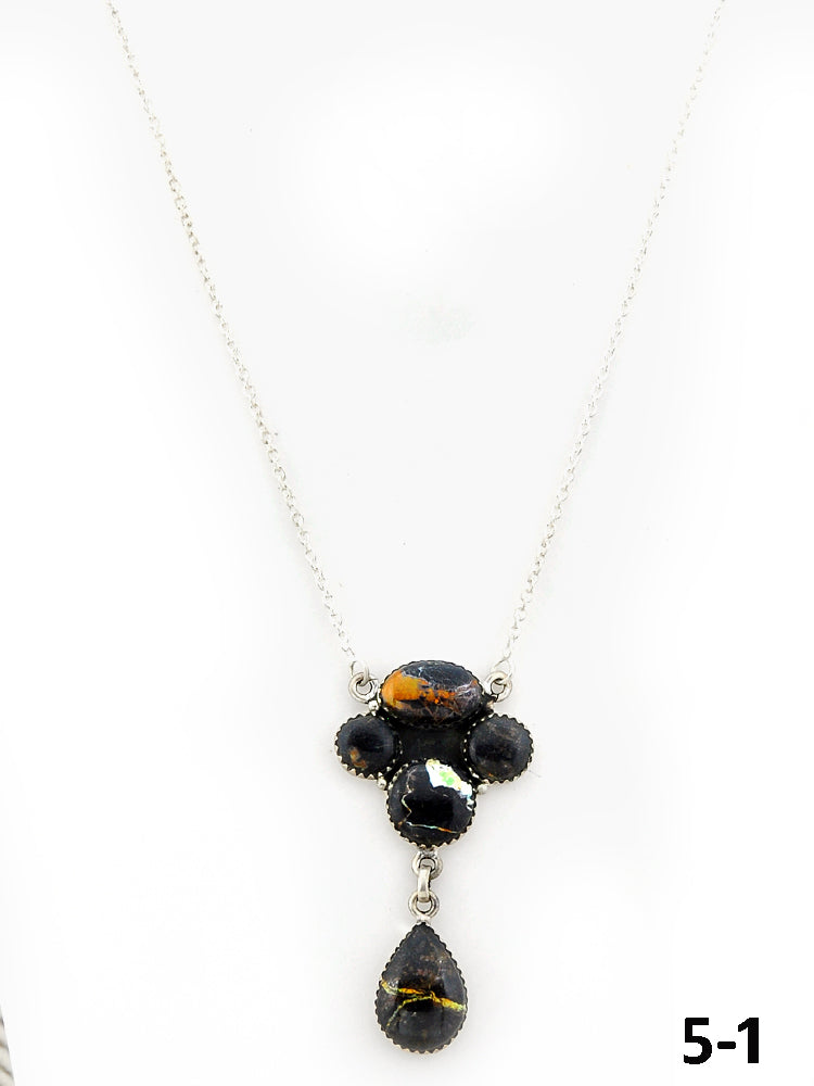 Southwest Made Black Jack Turquoise & Sterling Silver Necklace