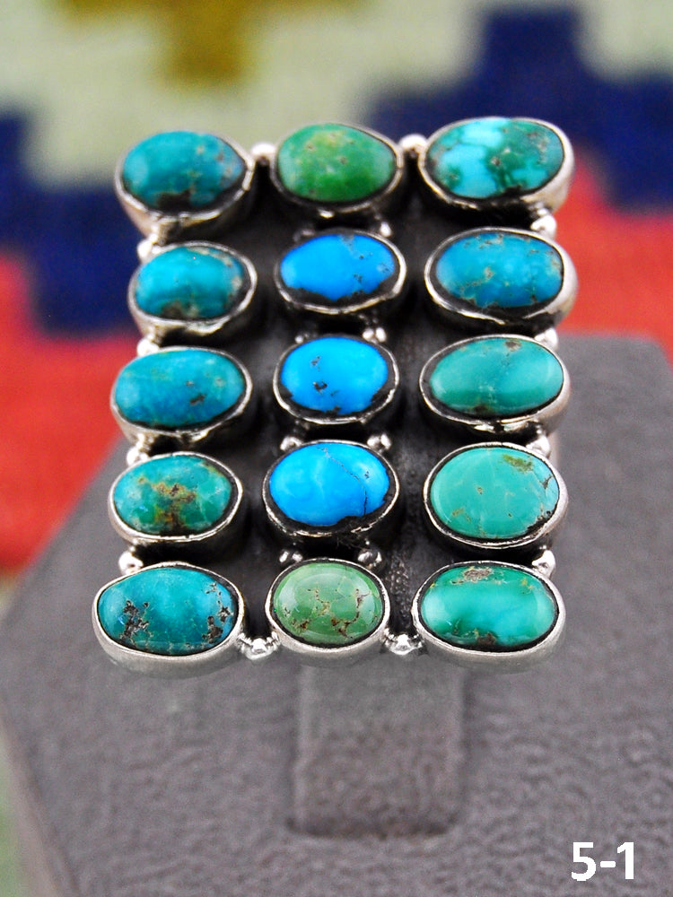 Southwest Handmade Emerald Valley with White Water & Sterling Silver Adjustable Ring