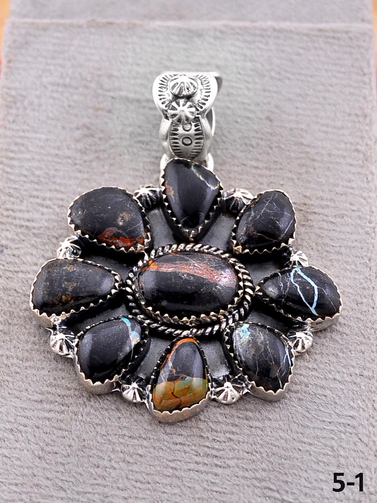 Southwest Made Black Jack Turquoise & Sterling Silver Pendant