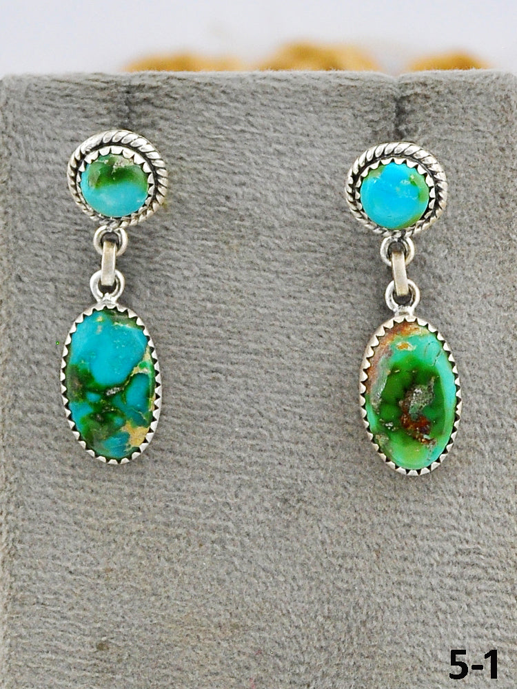 Southwest Made Sonoran Mountain Turquoise & Sterling Silver Post Dangle Earrings