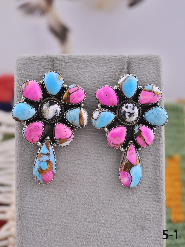Southwest Made Multi Stone & Sterling Silver Post Earrings