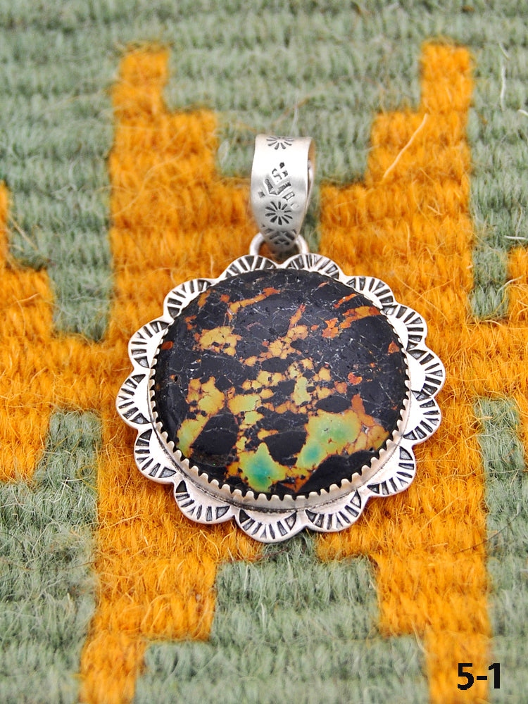 Southwest Made Black Jack Turquoise & Sterling Silver Pendant