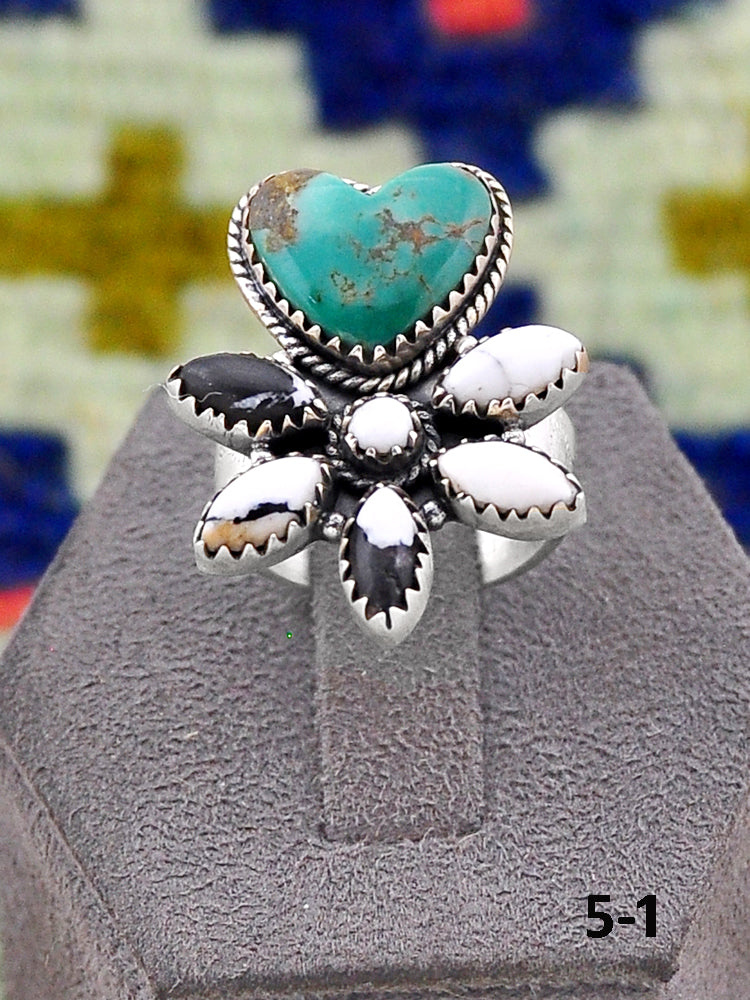 Southwest Handmade Santa Maria Turquoise with White Buffalo & Sterling Silver Adjustable Ring
