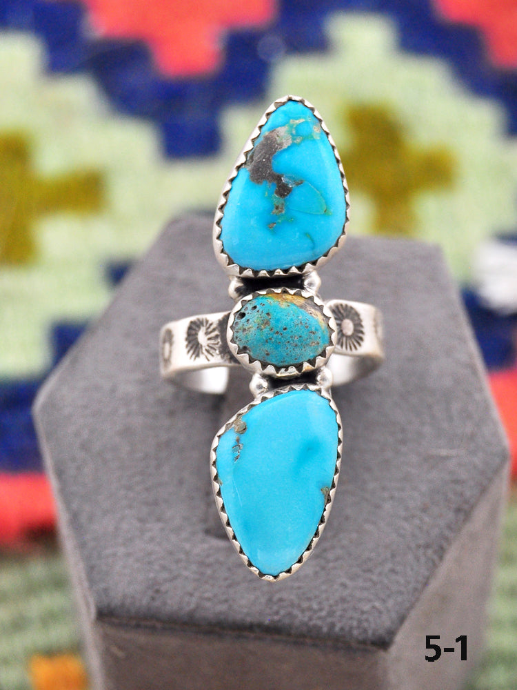 Southwest Made South Hill Turquoise & Sterling Silver Adjustable Ring
