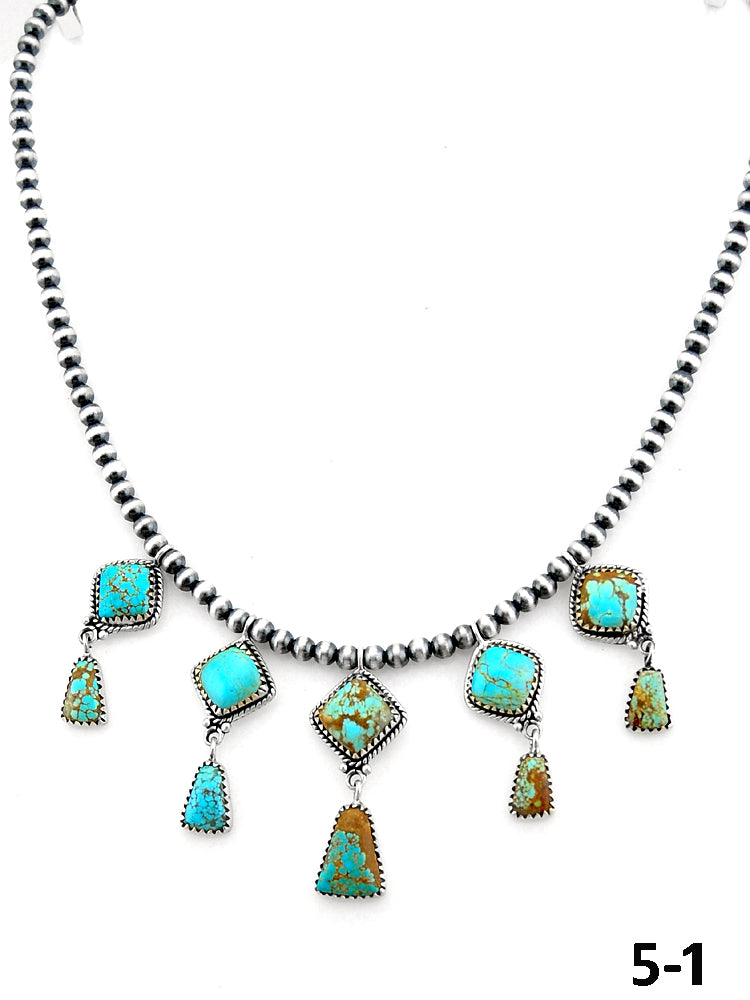 Southwest Handmade #8 Turquoise & Sterling Silver Beaded Necklace