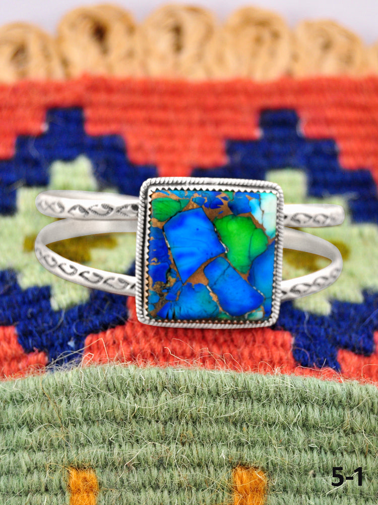 Southwest Handmade Peacock Dahlia & Sterling Silver Cuff Bracelet