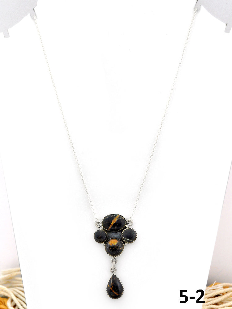 Southwest Made Black Jack Turquoise & Sterling Silver Necklace