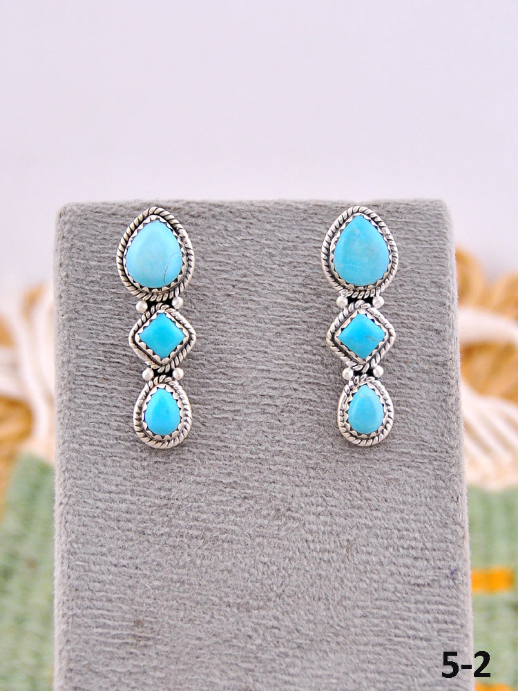 Southwest Made Kingman Turquoise & Sterling Silver Post Earrings
