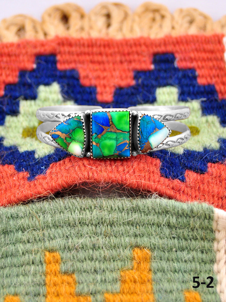 Southwest Handmade Peacock Dahlia & Sterling Silver Cuff Bracelet