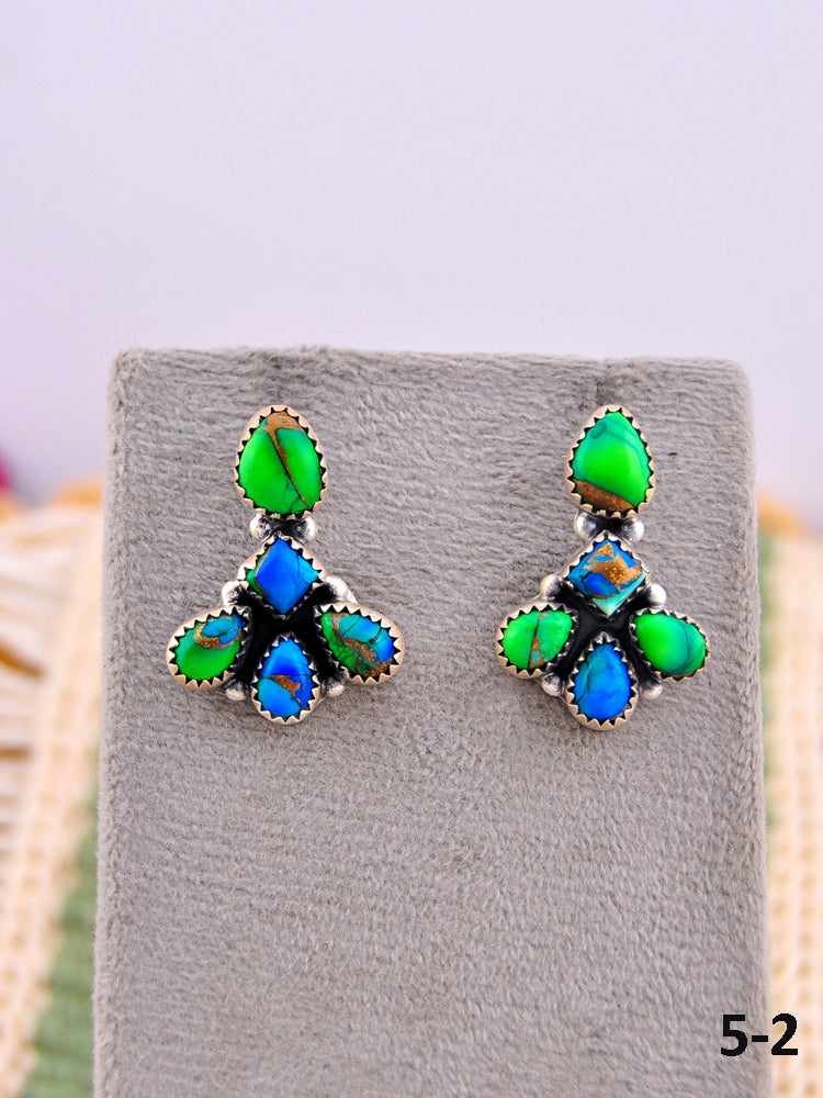 Southwest Made Peacock Dahlia & Sterling Silver Post Earrings