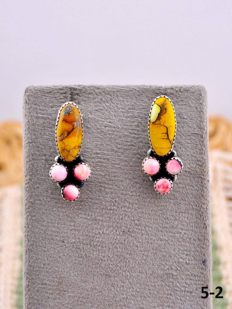 Southwest Made Multi Stone & Sterling Silver Post Earrings