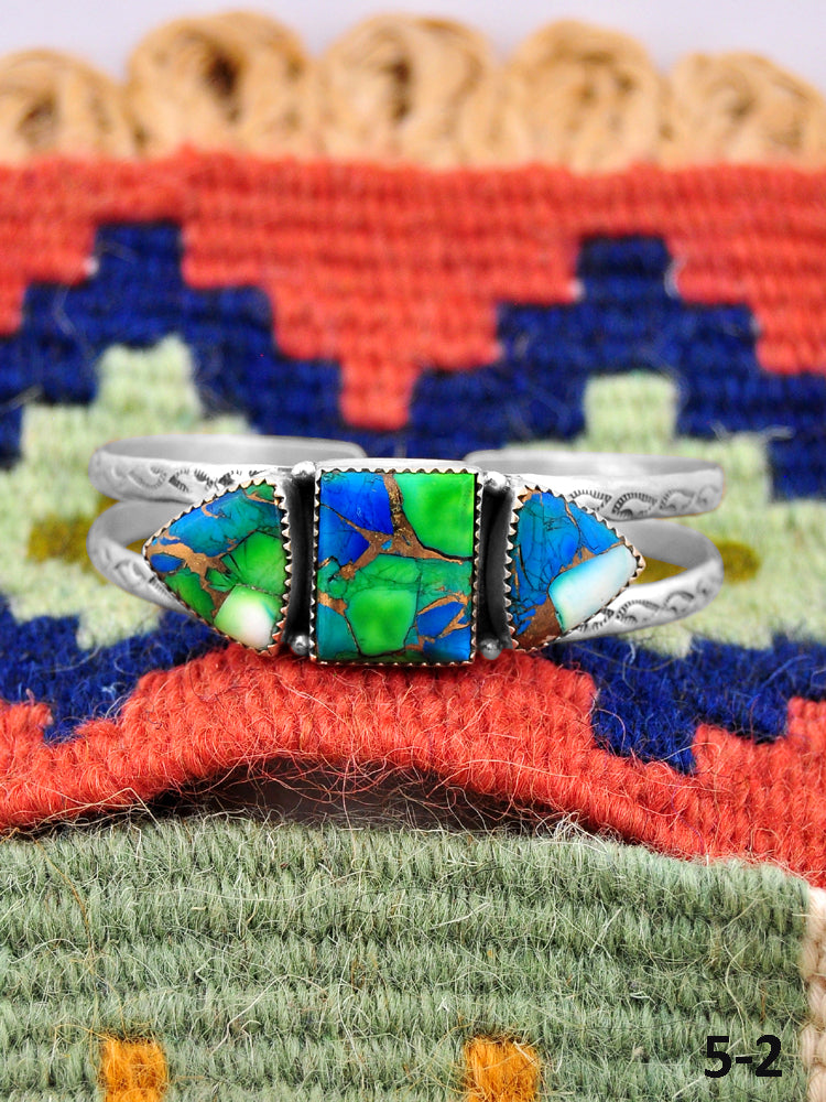 Southwest Handmade Peacock Dahlia & Sterling Silver Cuff Bracelet