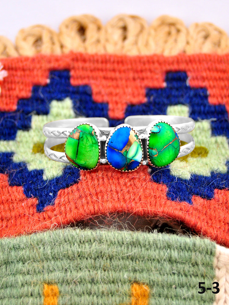 Southwest Handmade Peacock Dahlia & Sterling Silver Cuff Bracelet