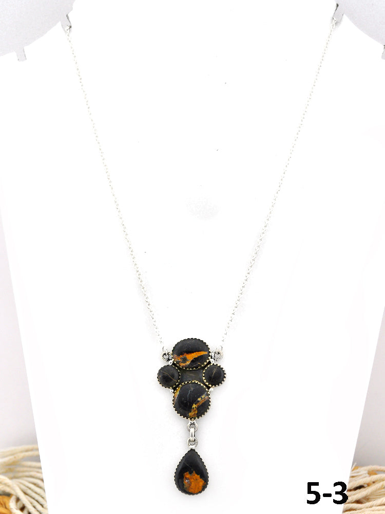 Southwest Made Black Jack Turquoise & Sterling Silver Necklace