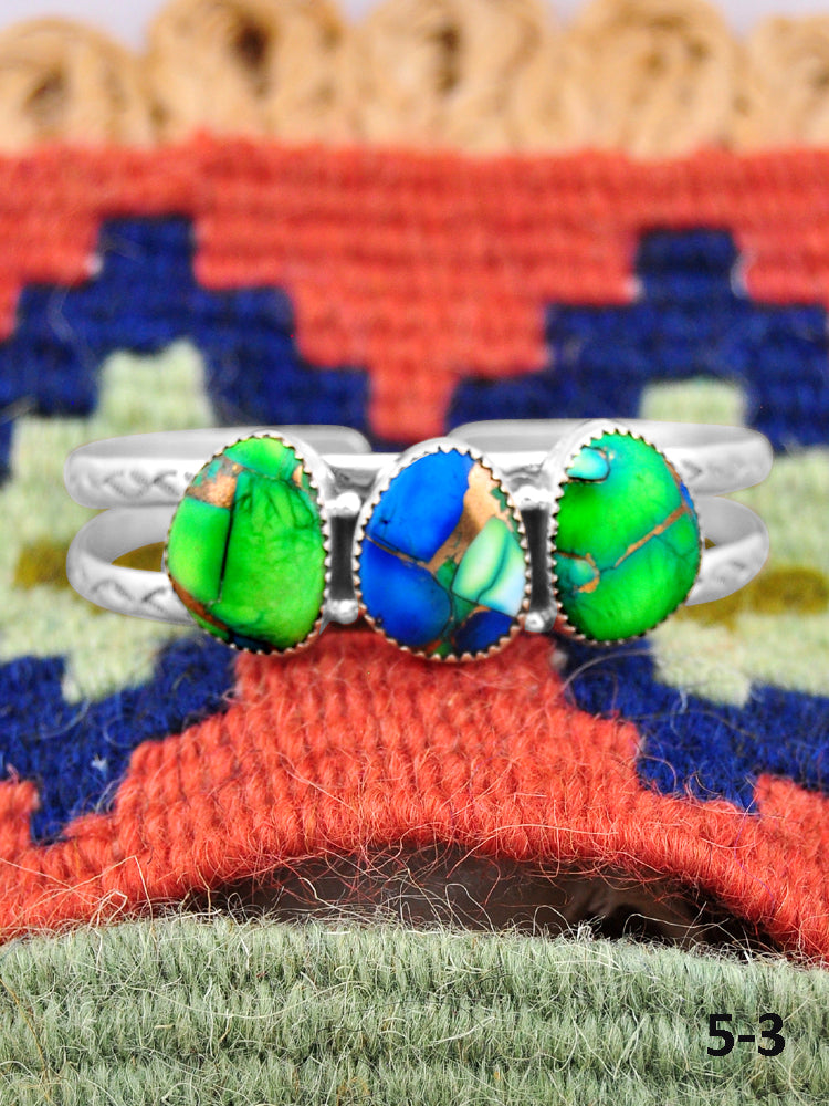 Southwest Handmade Peacock Dahlia & Sterling Silver Cuff Bracelet