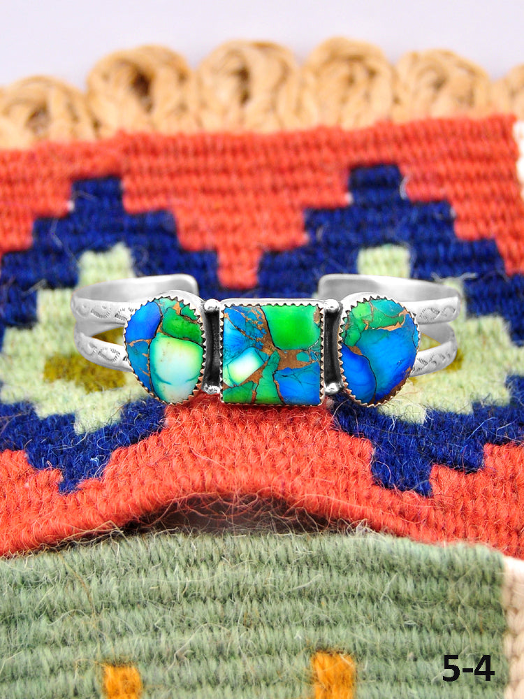 Southwest Handmade Peacock Dahlia & Sterling Silver Cuff Bracelet
