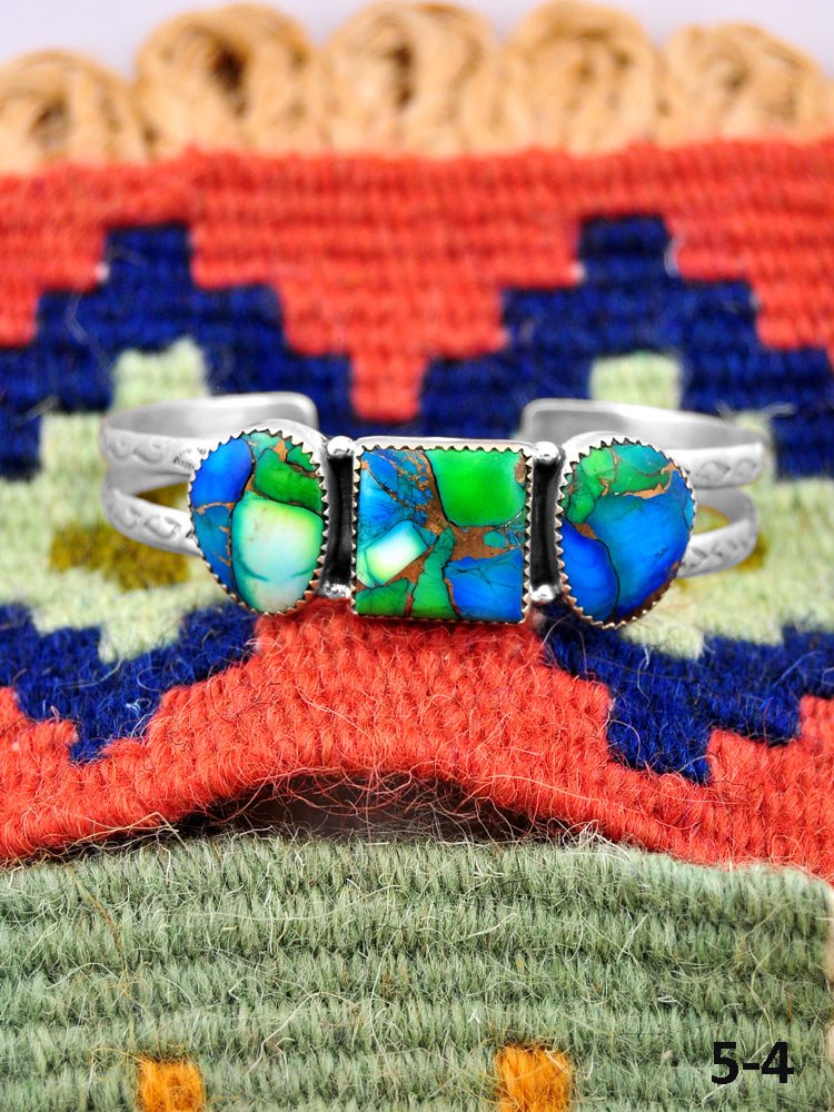 Southwest Handmade Peacock Dahlia & Sterling Silver Cuff Bracelet